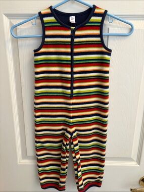Vintage Baby GAP Navy-Trim Multicolor Striped Fleece Romper like new! 90’s?